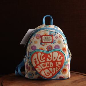 Loungefly Backpack The Beatles All You Need Is Love Cream Faux Leather Mini NWT